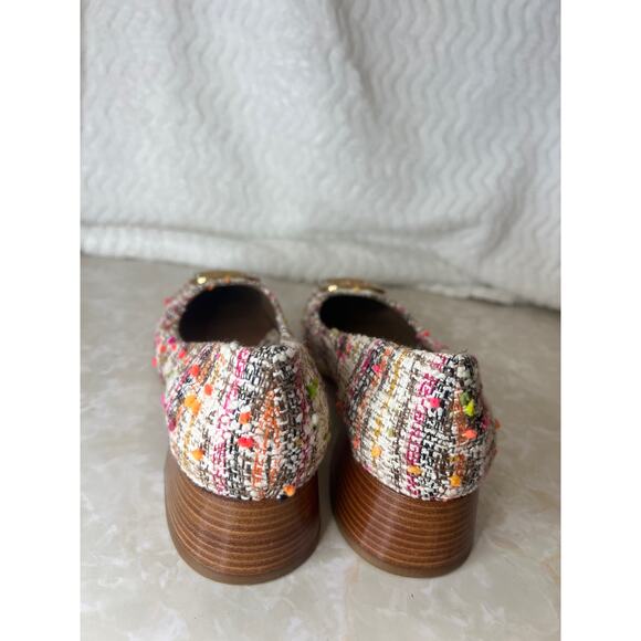 Tory Burch Pink Cream Gold Tweed Wooden Block Heel Georgia Pump Womens 7 US - Picture 3 of 14